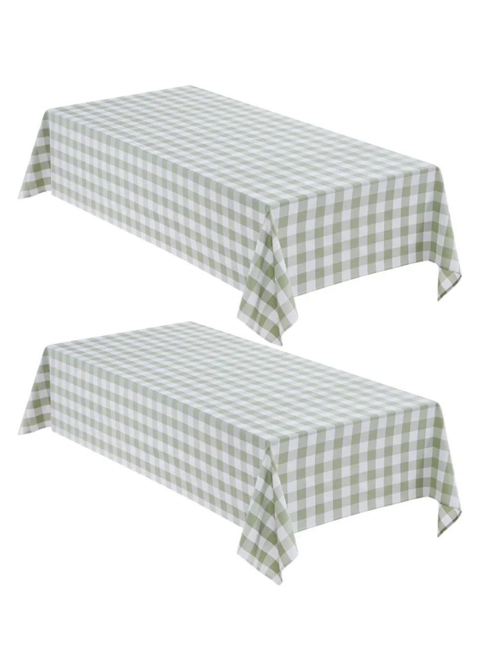 Gingham Tablecloth Heavy-Duty Polyester Rectangular Sage Green & White  (2-Pack)
